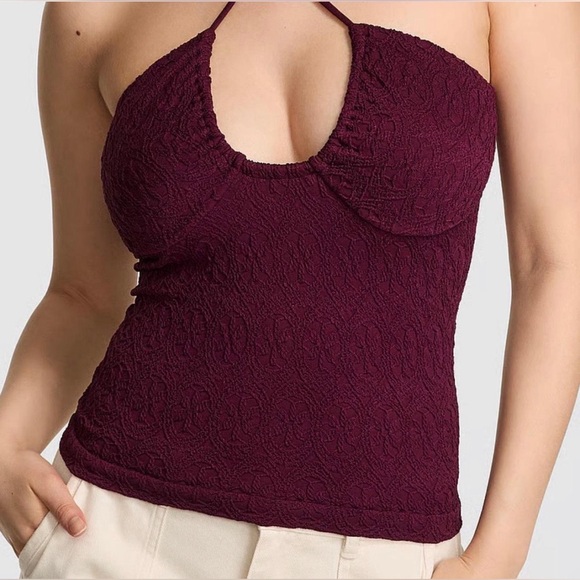 PINK Victoria's Secret Burgundy Halter Top Womens Size XL - Picture 1 of 6